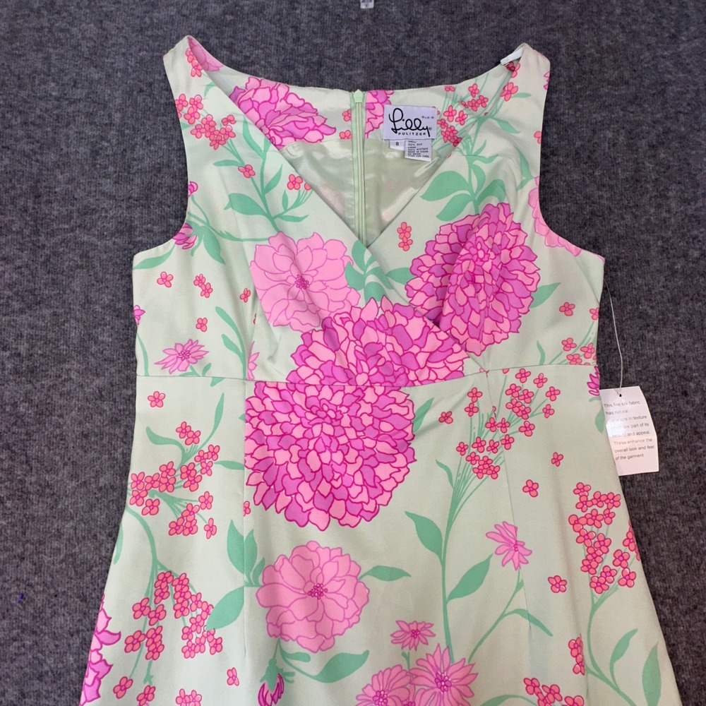 Lilly Pulitzer Floral V Neck Sleeveless Dress Size‎ 8 Green Pink NWT - Picture 7 of 9